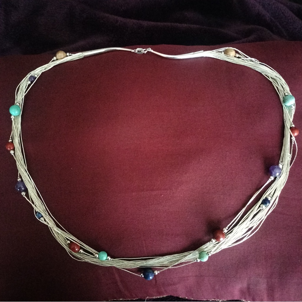 Sterling Silver Multi Stone 29 Inch Liquid Silver Necklace